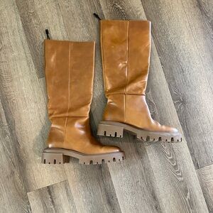 Zara Brown Leather lug sole knee high Boots